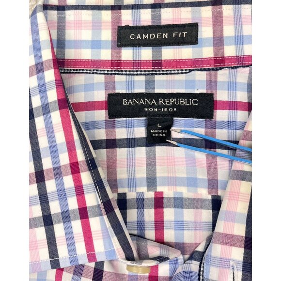 Banana Republic Mens L Camden Fit Plaid Shirt western preppy Red/Blue/White - Picture 2 of 11